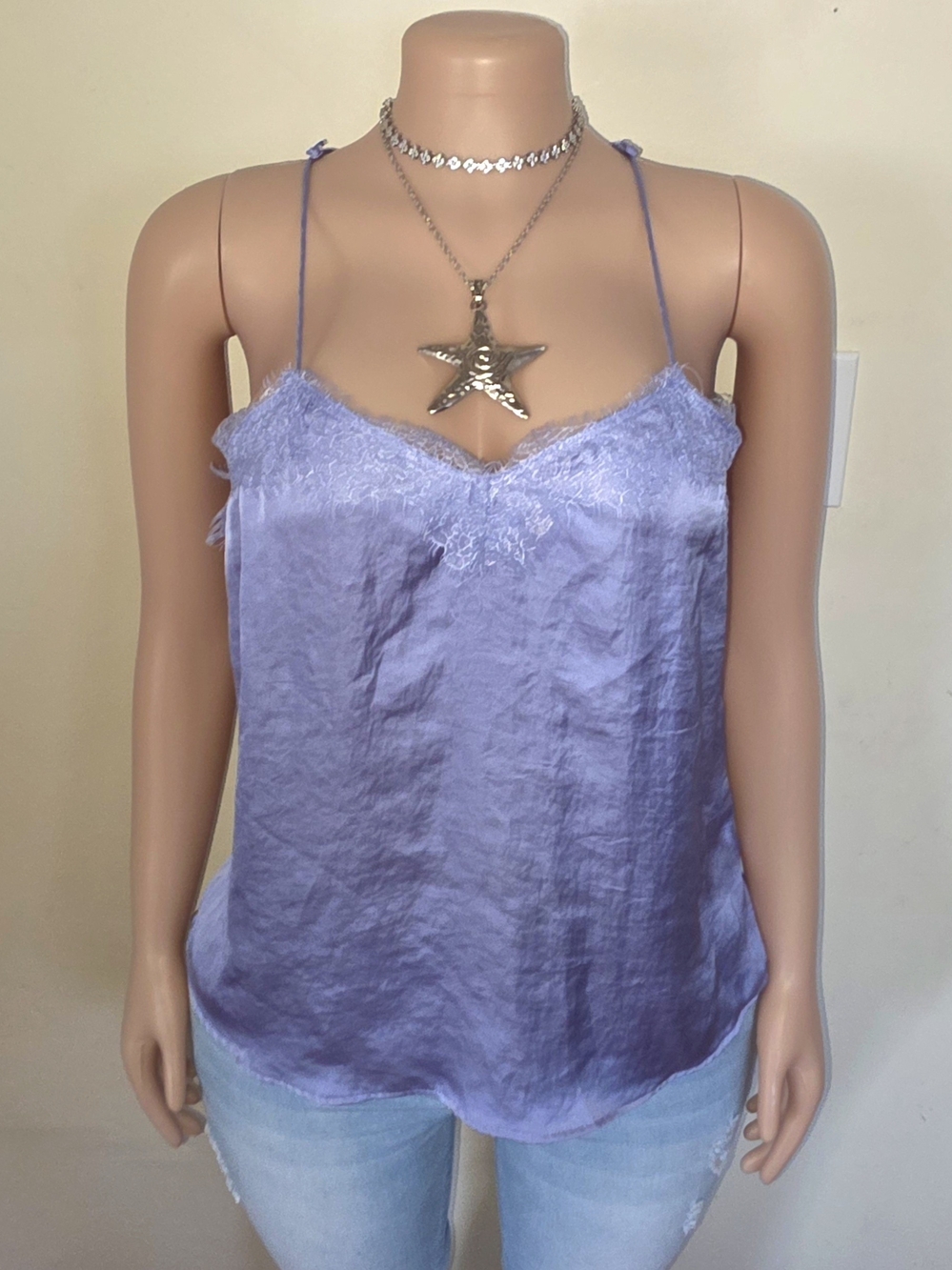 Nine West Lavender Satin Lace Trim Cami